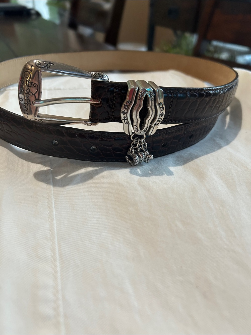 Brighton Woman’s Dark Brown Leather Belt with Decorative Silver Buckle